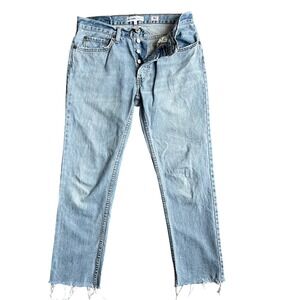 RE/DONE Relaxed Crop Jeans Womens 26 Waist 31 Raw Hem Button Fly USA